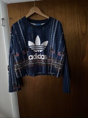 adidas Navy Blue Floral Cropped Crewneck